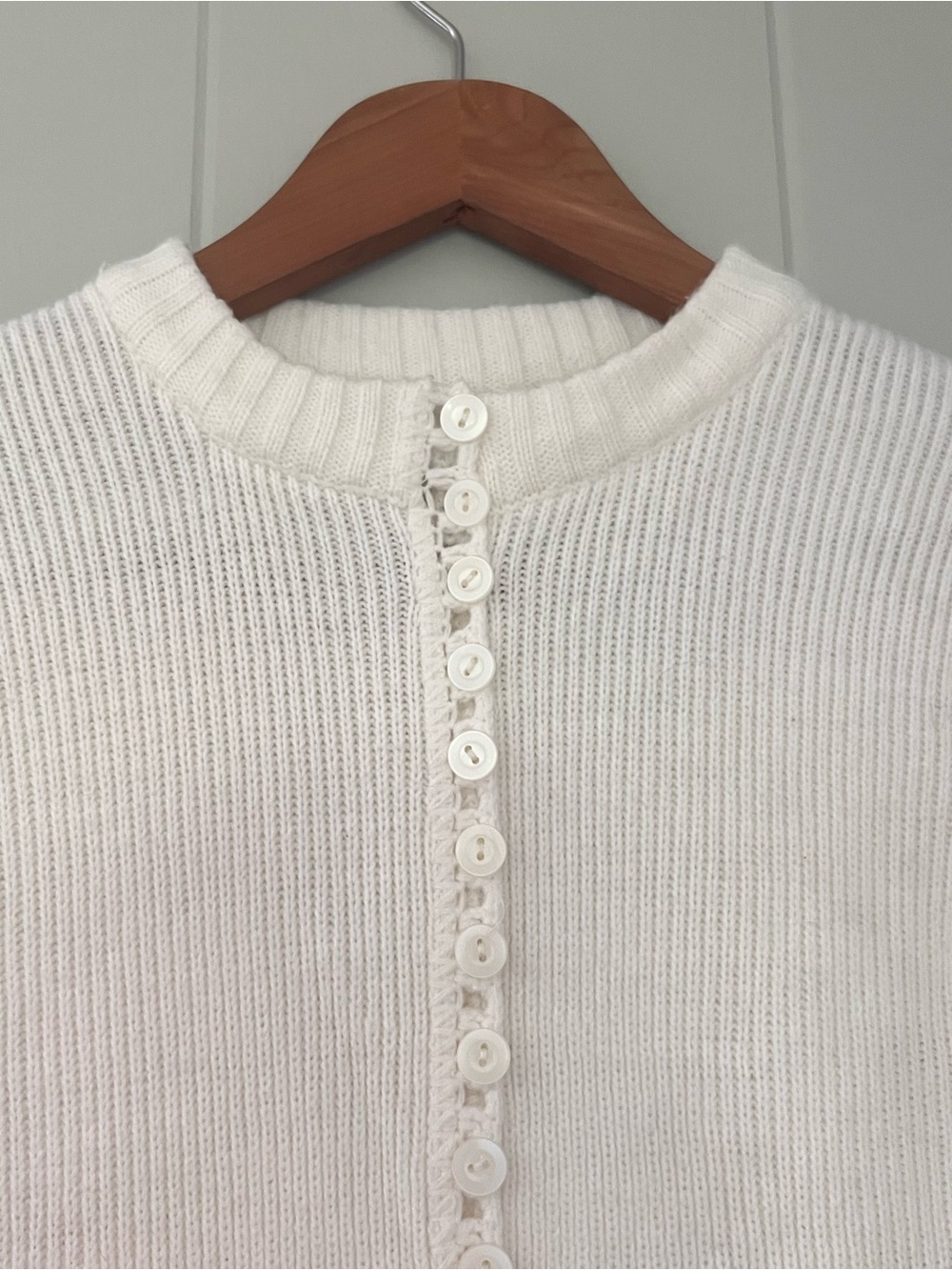Vintage 70s White Knit Mini Dress Button Front Puff Sleeve Retro Cottagecore S - Picture 4 of 12